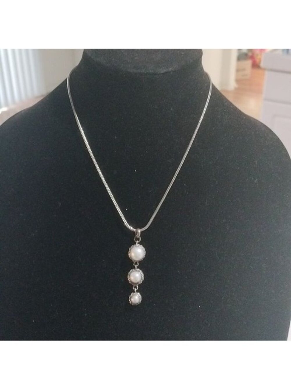 Sara Blaine Oxidized Sterling Silver with 3 Graduated Mabe Pearls Necklace